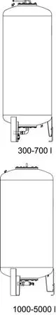 Zwei Druckbehälter von IMI Hydronic Engineering, je in unterschiedlichen Größen, für den Einsatz in Heizungs- und Kühlsystemen, mit seitlichen Anschlüssen und Sicherheitsventilen.
